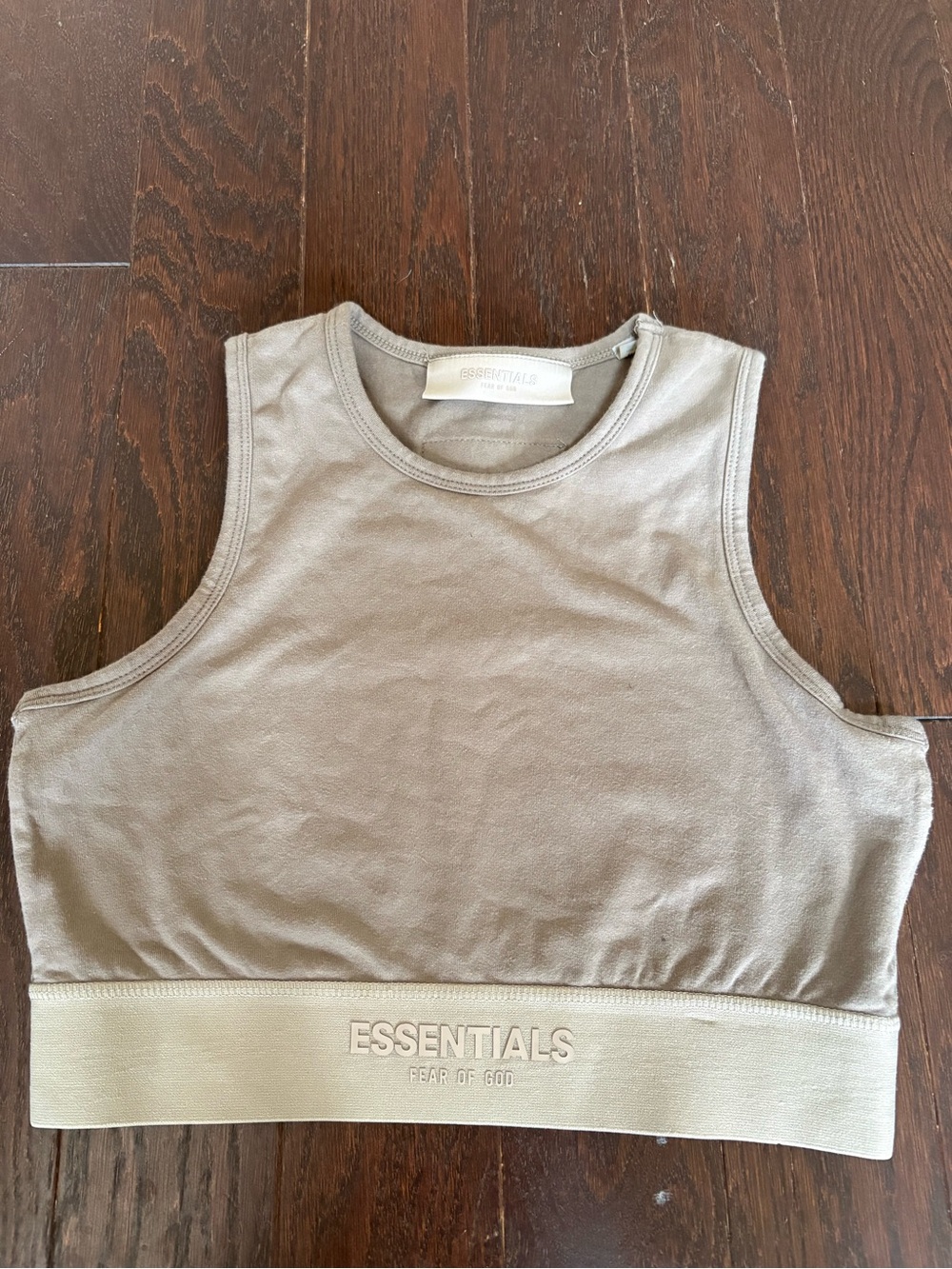 Essentials Taupe Crewneck Tank with Logo Patch